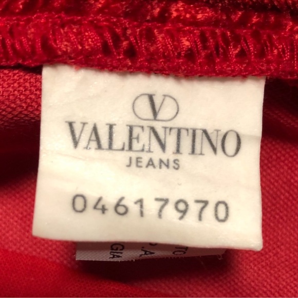 Valentino Red Crushed Velvet Jeans with Branded Button Vintage - Picture 7 of 9